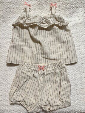 Marks & Spencer Baby Girls Top & Bloomers Set 12-18M Cotton/Linen